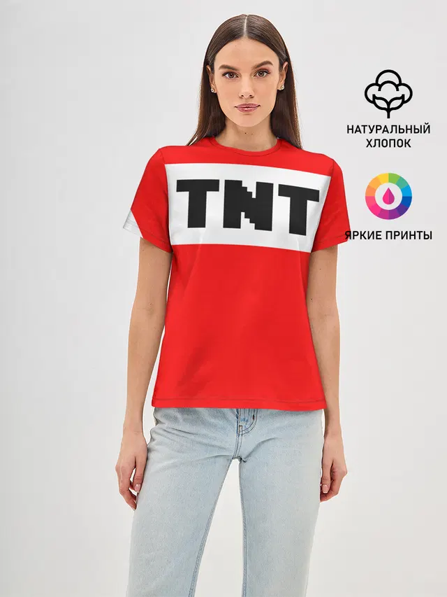 Женская базовая футболка с принтом «Майнкрафт — TNT»