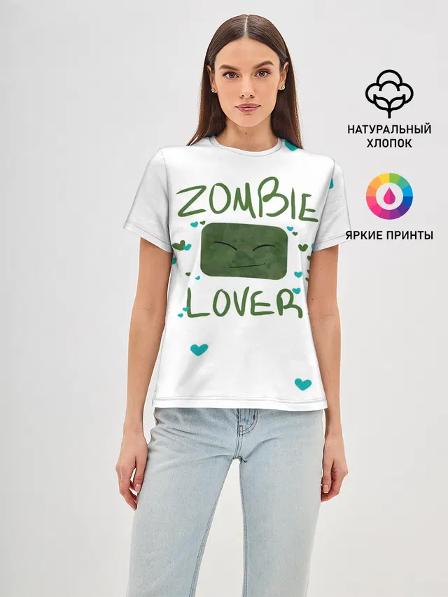 Женская базовая футболка с принтом «Майнкрафт — Zombie Lover»