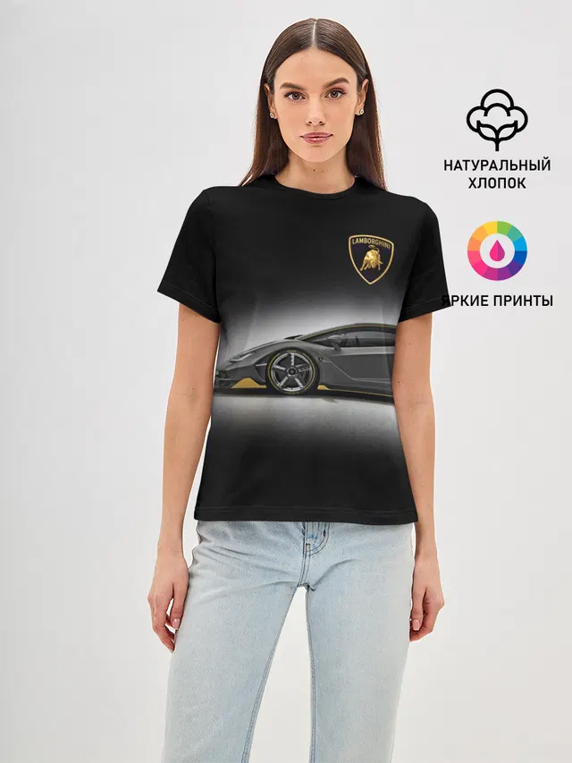Женская базовая футболка с принтом «Lamborghini — Lambo»