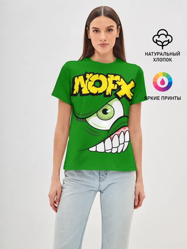 Женская базовая футболка с принтом «Разный рок — NOFX»