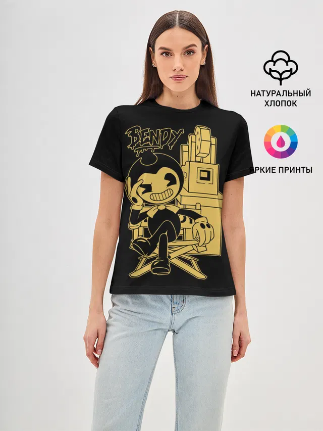 Женская базовая футболка с принтом «Bendy»