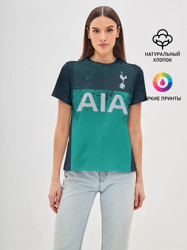 Женская базовая футболка с принтом «Tottenham — Son third 18-19»