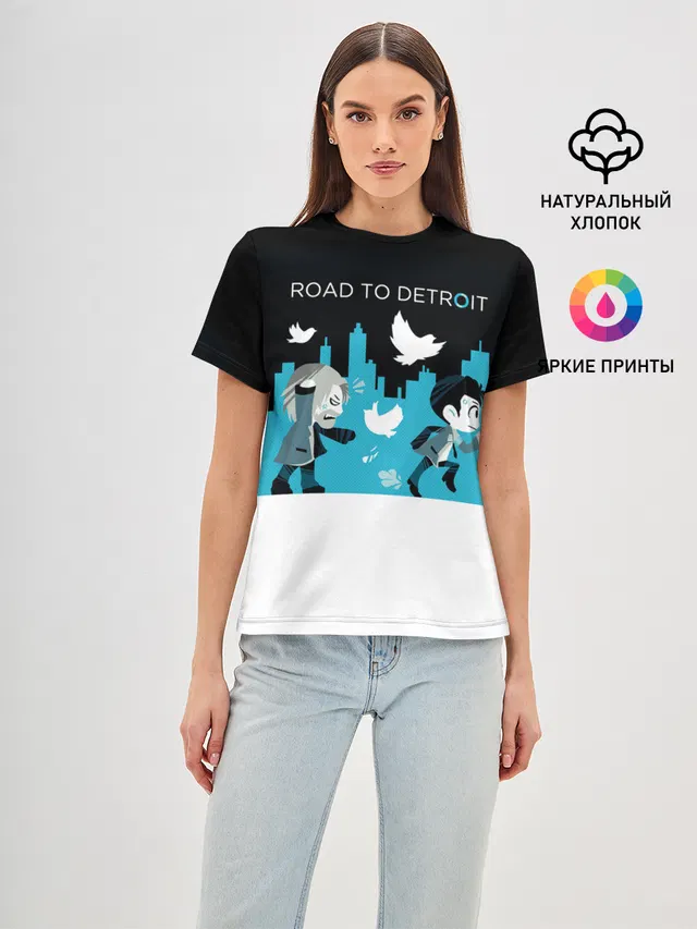 Женская базовая футболка с принтом «Road TO Detroit»