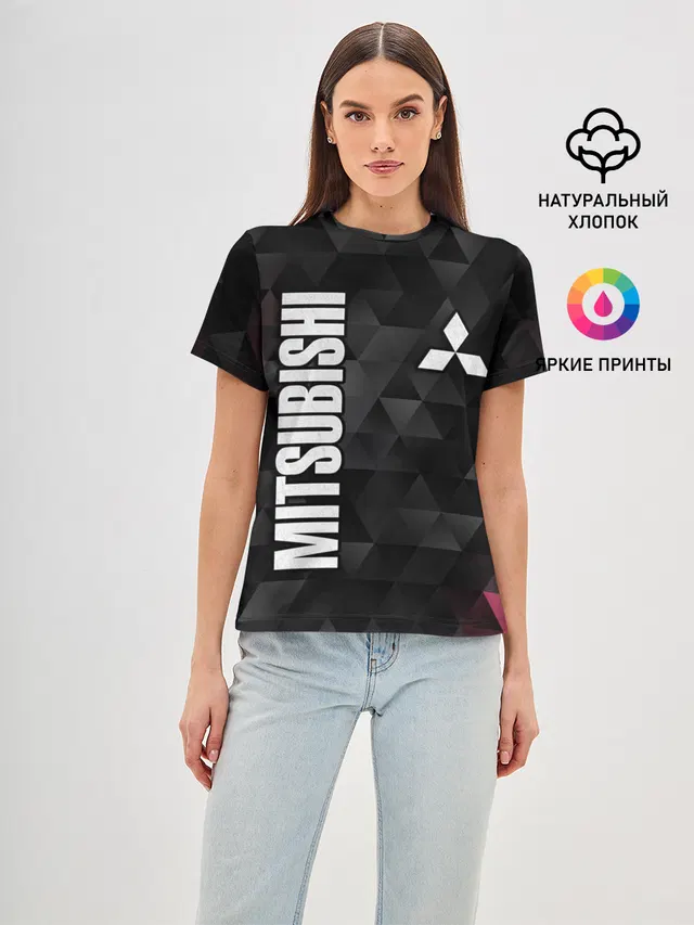 Женская базовая футболка с принтом «Mitsubishi»