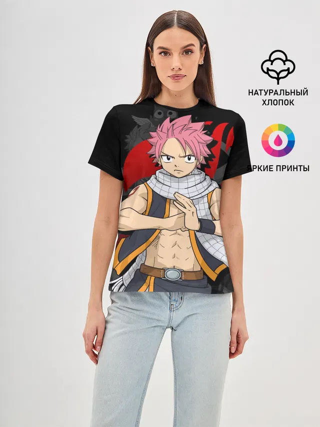 Женская базовая футболка с принтом «Хвост Феи — Fairy Tail, Нацу»
