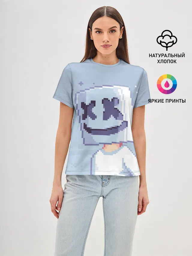 Женская базовая футболка с принтом «Marshmello Pixel»