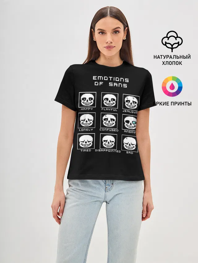 Женская базовая футболка с принтом «Андертейл — Emotions of sans»