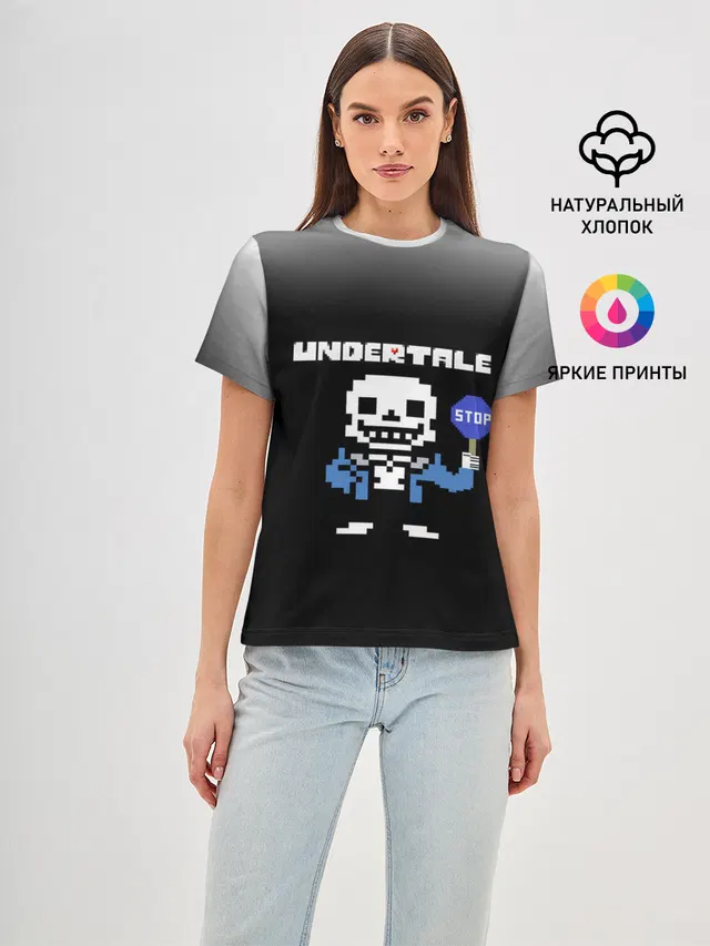 Женская базовая футболка с принтом «Undertale STOP.»