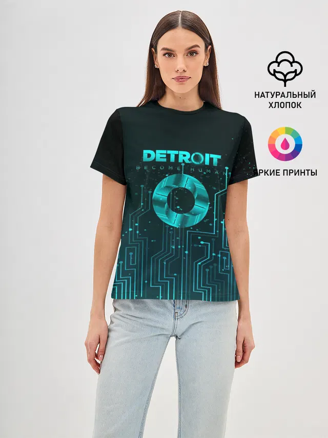 Женская базовая футболка с принтом «Circuitry — Detroit: Вecome Human»