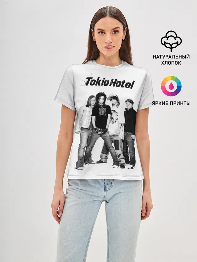 Женская базовая футболка с принтом «Разный рок — Tokio Hotel»