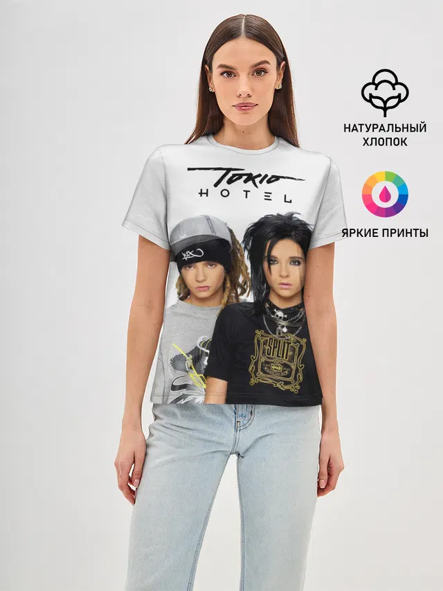 Женская базовая футболка с принтом «Разный рок — Tokio Hotel»