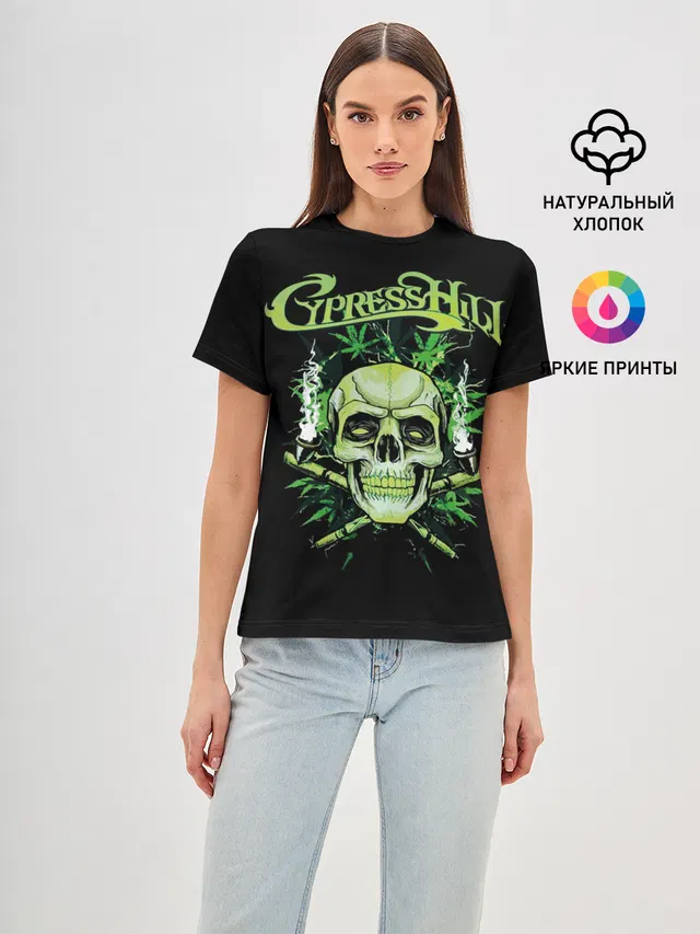 Женская базовая футболка с принтом «Разный рок — Cypress Hill»