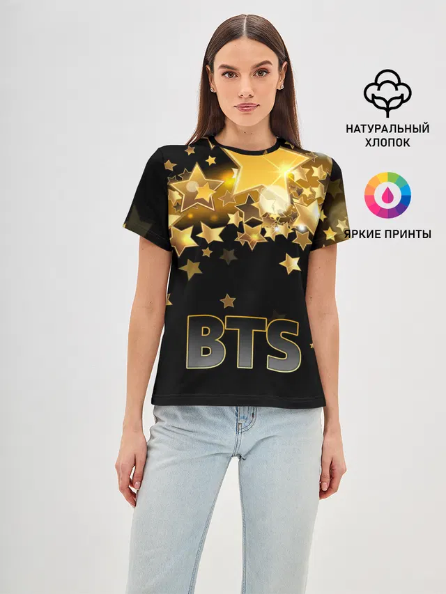 Женская базовая футболка с принтом «BTS — РЮКЗАК BTS»