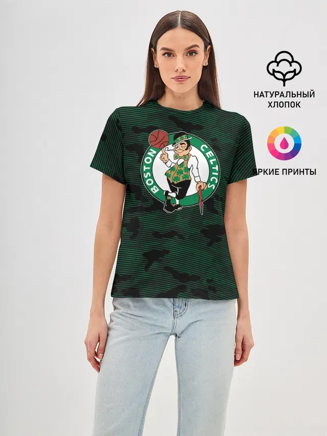 Женская базовая футболка с принтом «НБА — Boston Celtics»