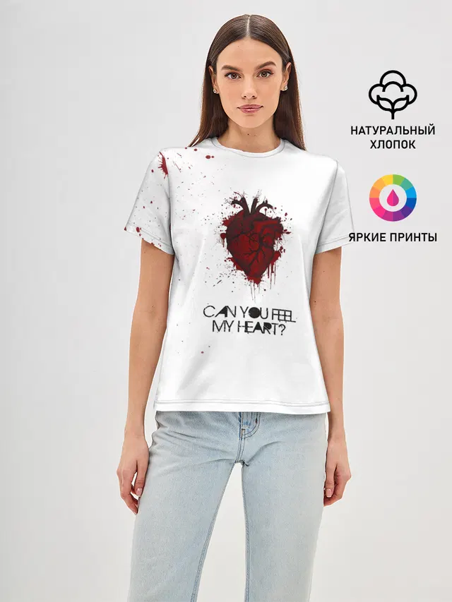 Женская базовая футболка с принтом «Anatomical heart — Can You Feel My Heart - BMTH»