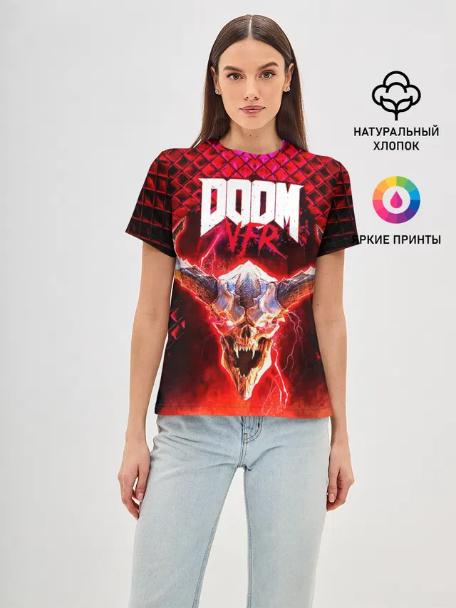 Женская базовая футболка с принтом «Дум — Doom Enternal»