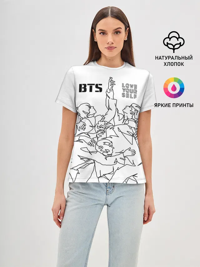 Женская базовая футболка с принтом «BTS»