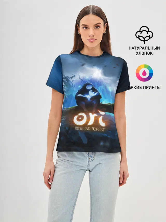 Женская базовая футболка с принтом «Ori — Ori - And The Will Of The Wisp»