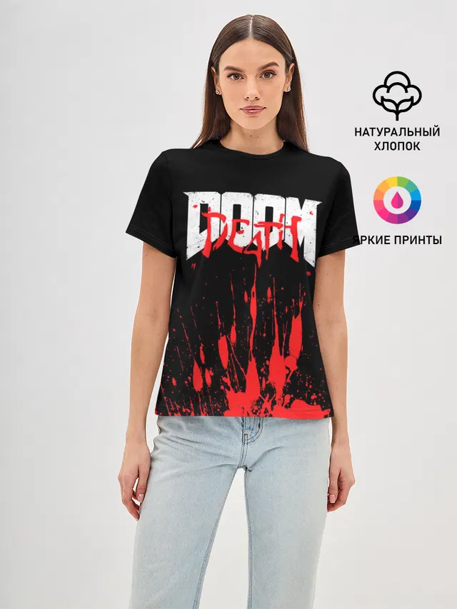 Женская базовая футболка с принтом «Дум — DOOM Bloody»