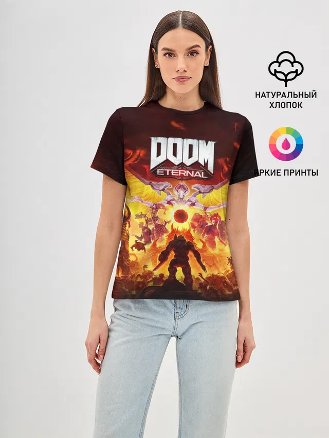 Женская базовая футболка с принтом «Дум — DOOM Eternal»