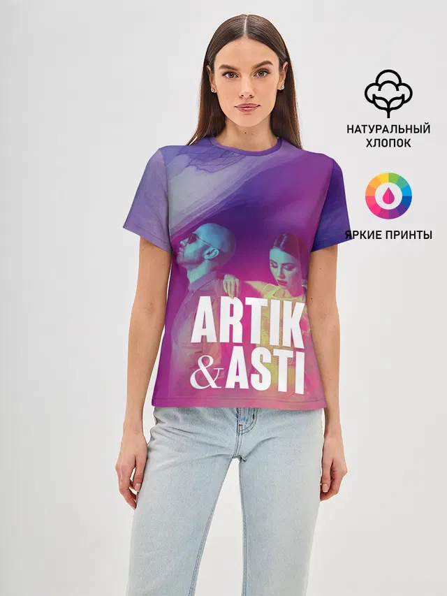 Женская базовая футболка с принтом «Поп музыка и R&B — Asti & Artik»