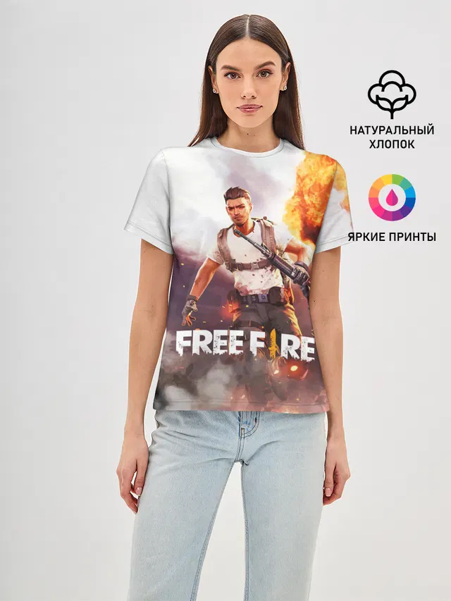 Женская базовая футболка с принтом «explosion — FREE FIRE»