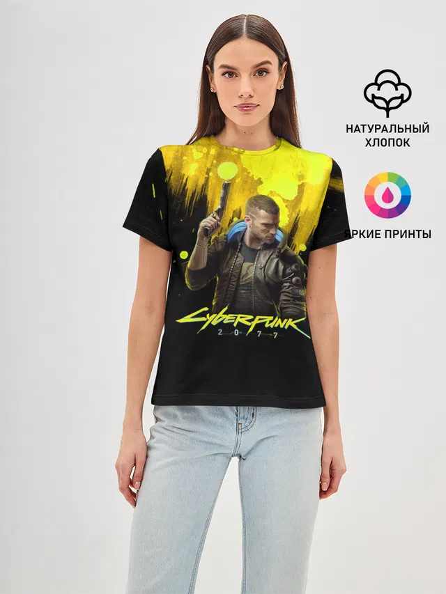 Женская базовая футболка с принтом «Cyberpunk 2077»