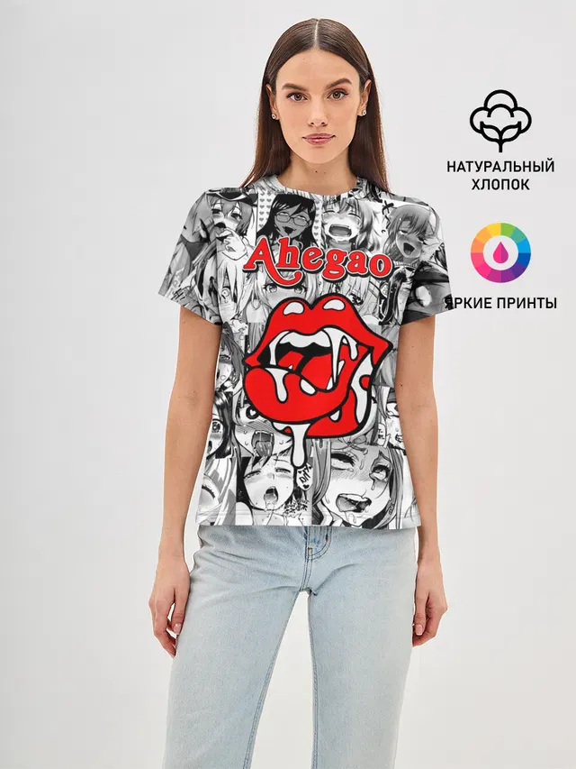 Женская базовая футболка с принтом «Ahegao»