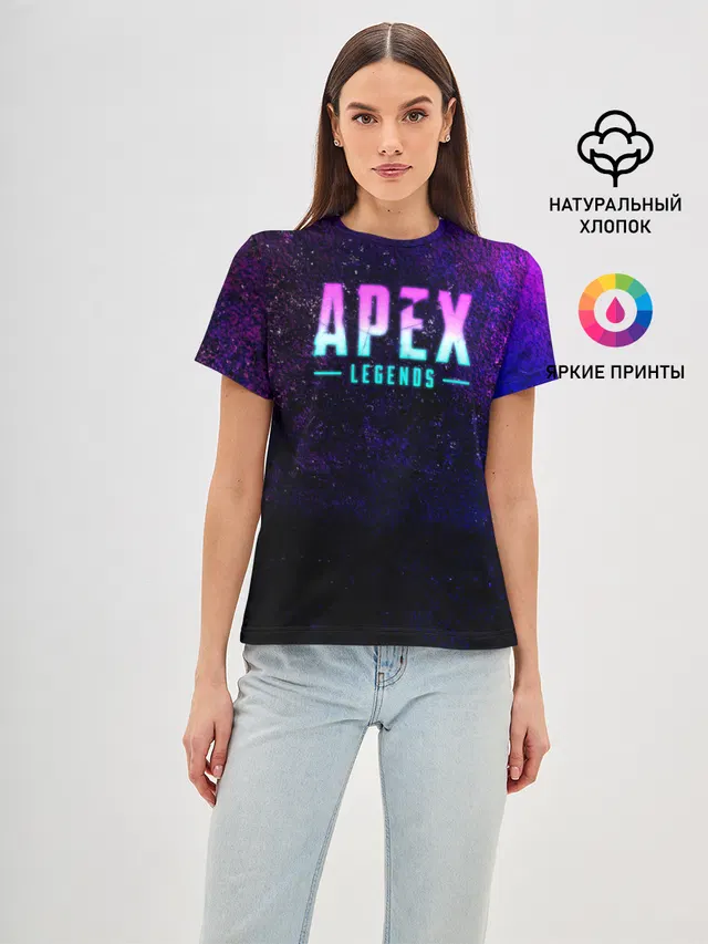 Женская базовая футболка с принтом «Apex Legends. Neon logo»