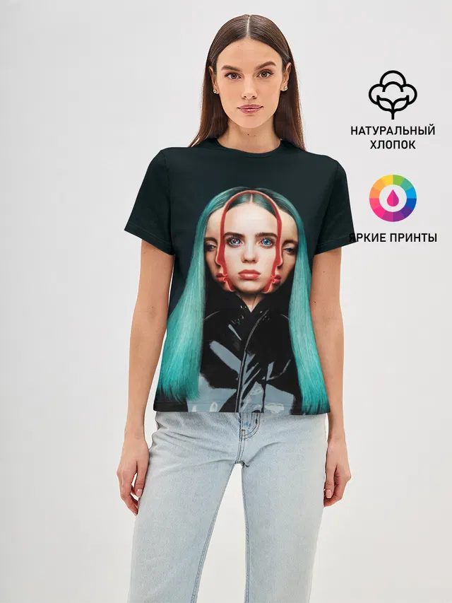 Женская базовая футболка с принтом «Billie Eilish»