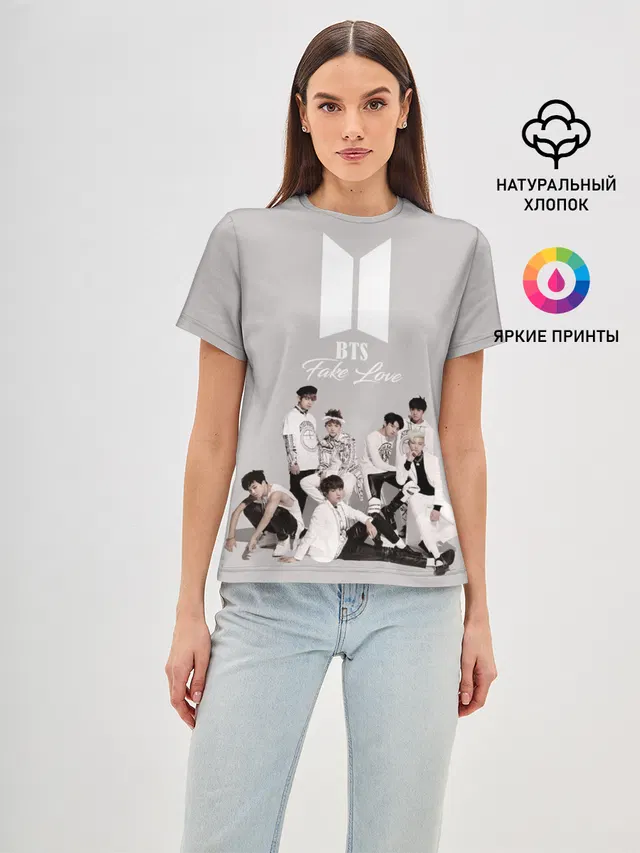 Женская базовая футболка с принтом «BTS — BTS Take love»