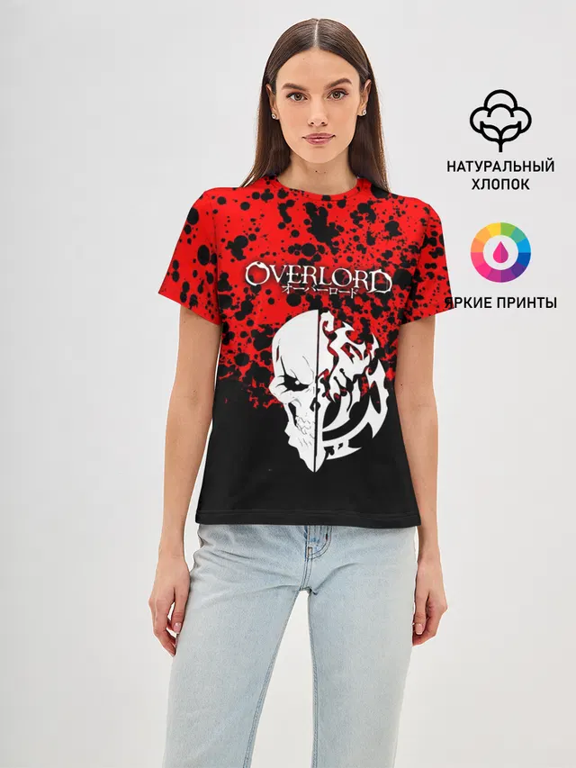 Женская базовая футболка с принтом «Overlord Skull — Overlord Skull red»