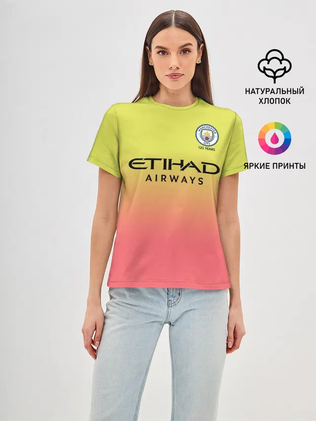 Женская базовая футболка с принтом «Манчестер Сити — Manchester City third 19-20»