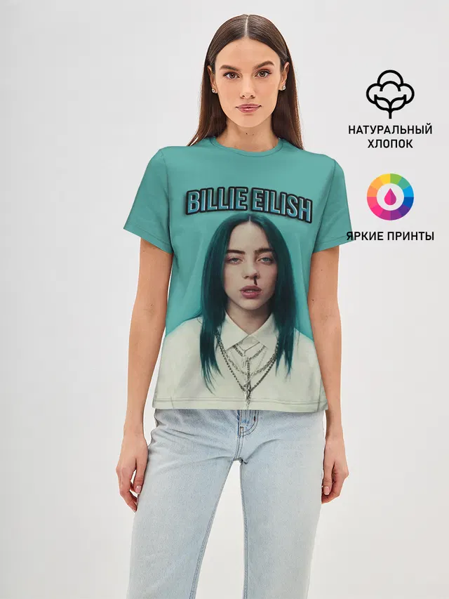 Женская базовая футболка с принтом «Billie Eilish»