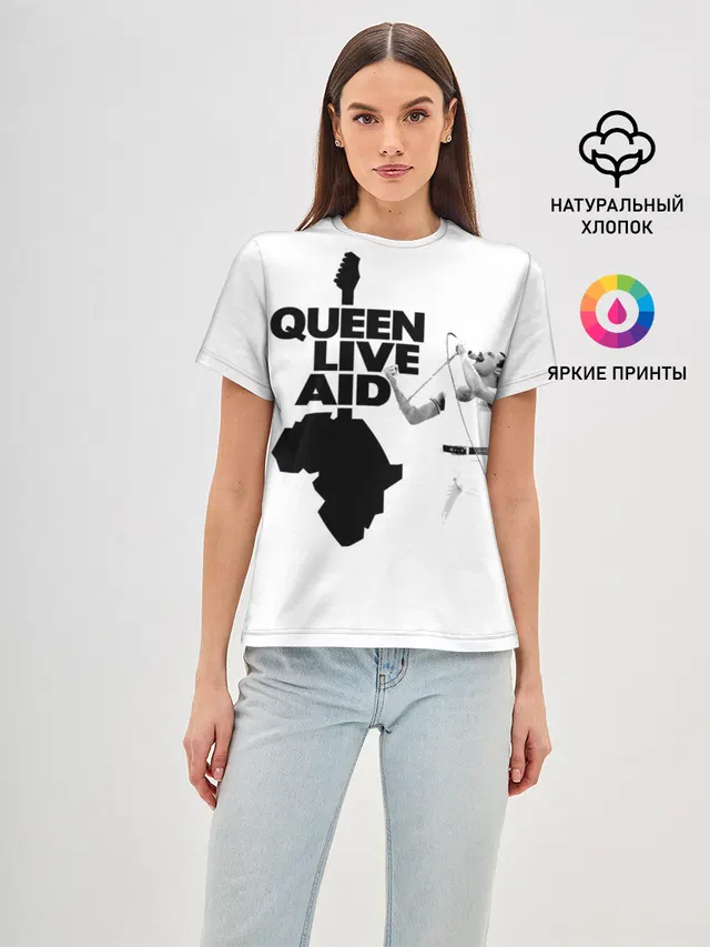Женская базовая футболка с принтом «Queen LIVE AID»