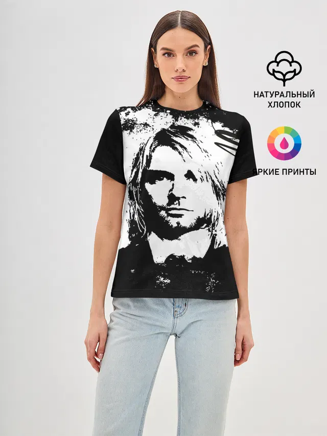 Женская базовая футболка с принтом «Kurt Cobain»