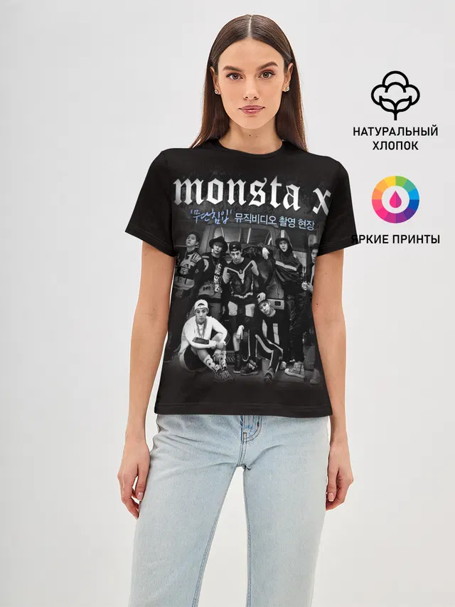 Женская базовая футболка с принтом «MONSTA X»