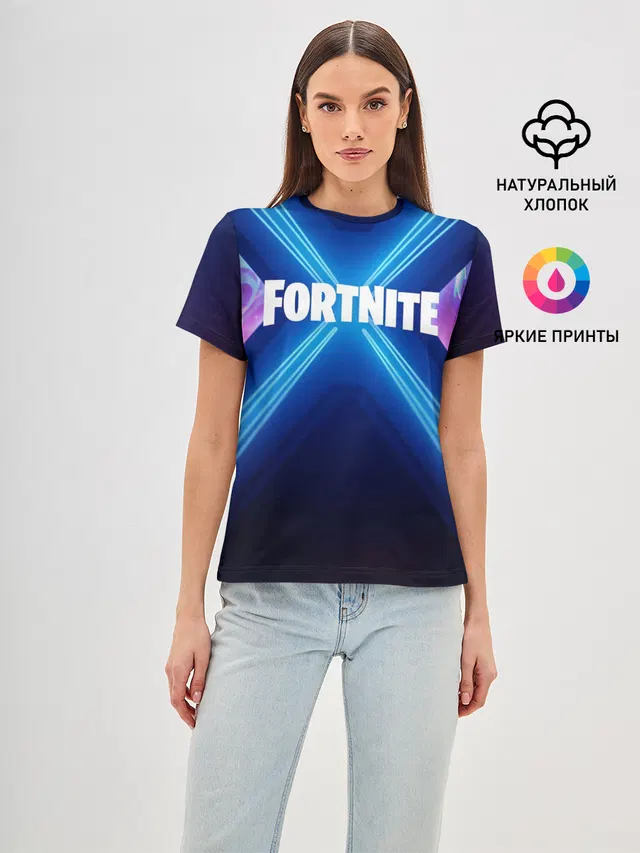 Женская базовая футболка с принтом «Фортнайт — FORTNITE X»