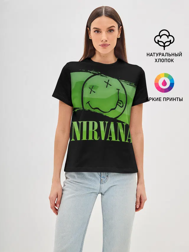 Женская базовая футболка с принтом «Nirvana smiley»