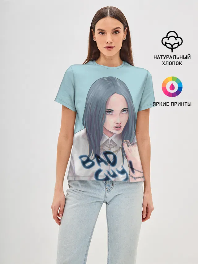 Женская базовая футболка с принтом «Billie Eilish»