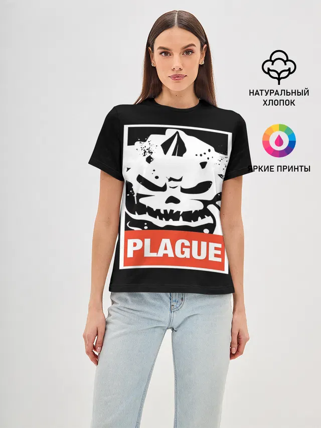 Женская базовая футболка с принтом «Plague — Warhammer 40k»