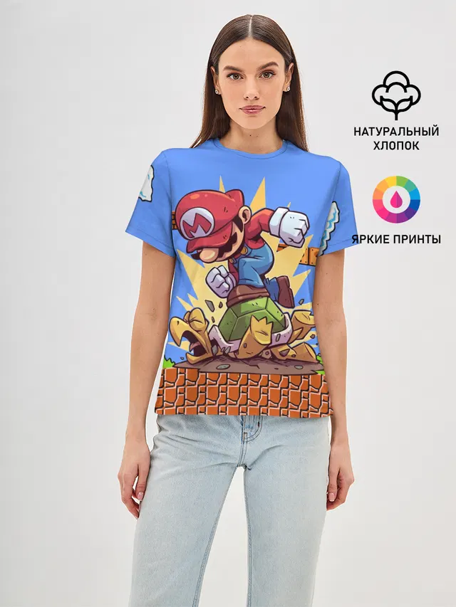 Женская базовая футболка с принтом «Mario»