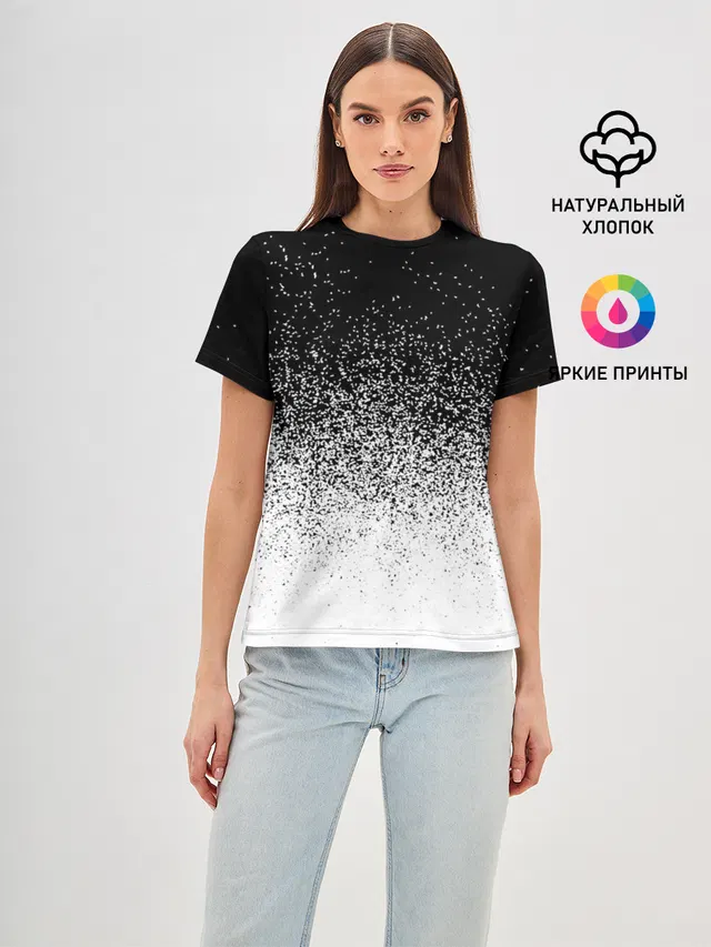 Женская базовая футболка с принтом «Текстуры — BLACK AND WHITE ABSTRACTION»