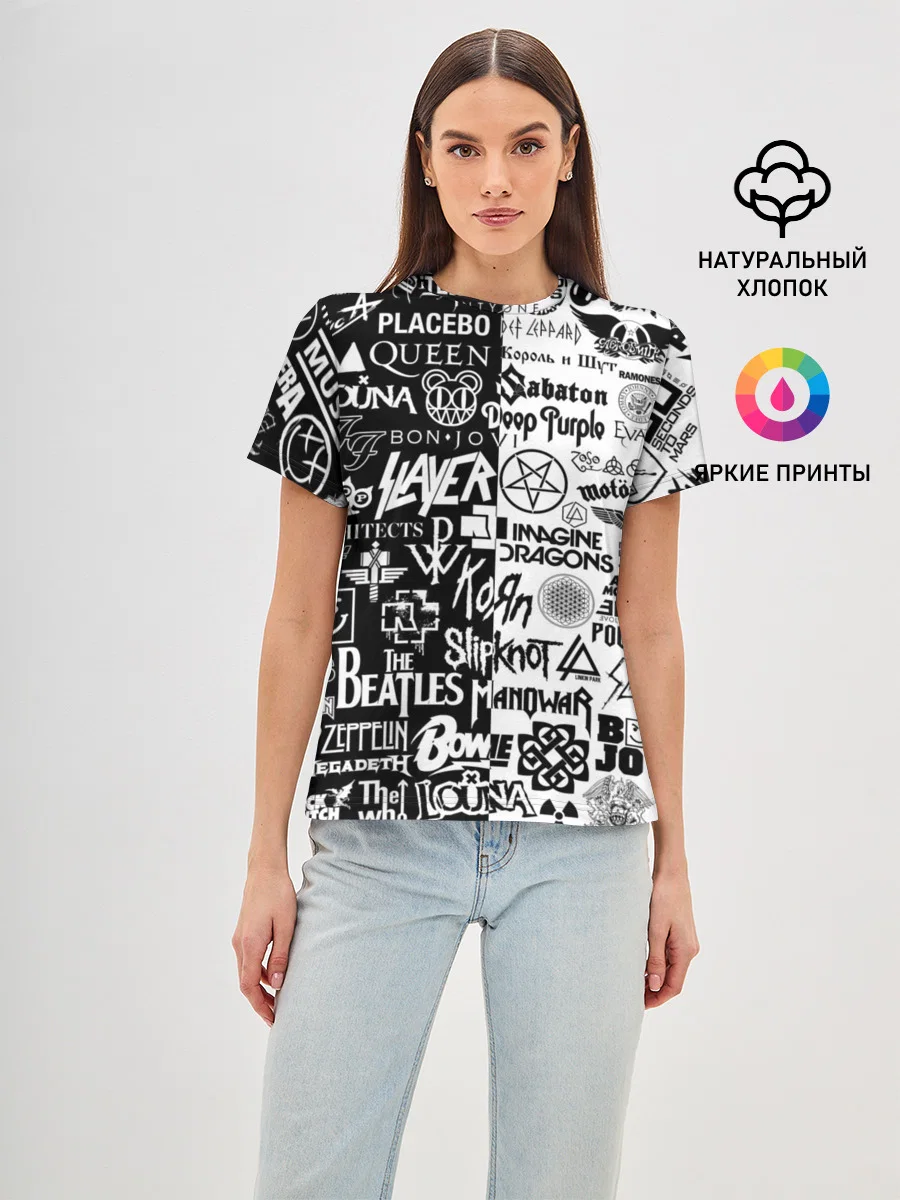 хлопковая футболка «Rock music logos» — мерч купить — принт крупно
