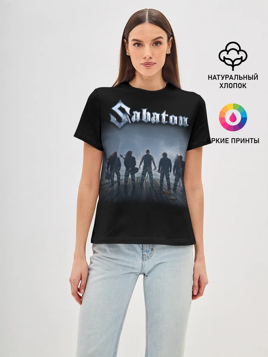 Женская базовая футболка с принтом «Sabaton», вид спереди