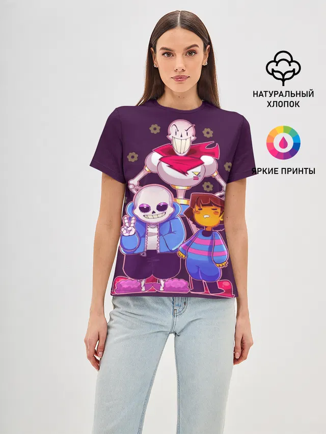 Женская базовая футболка с принтом «Персонажи Undertale»