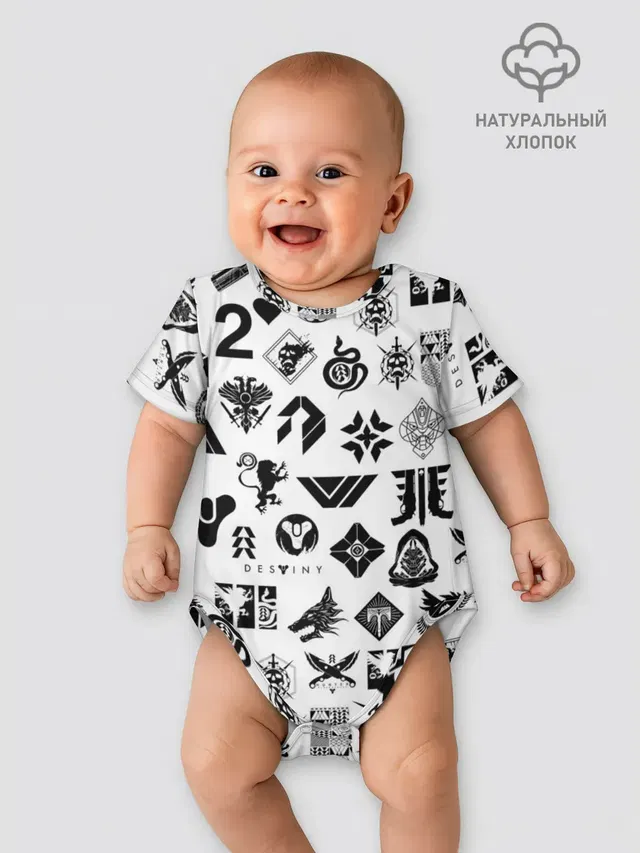 Детское боди с принтом «Destiny — DESTINY 2 LOGO PATTERN — ДЕСТИНИ»