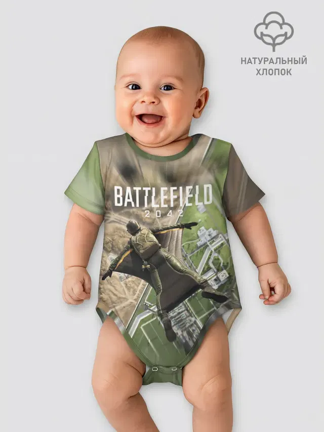 Детское боди с принтом «BATTLEFIELD — ВЫСАДКА — BATTLEFIELD 2042»