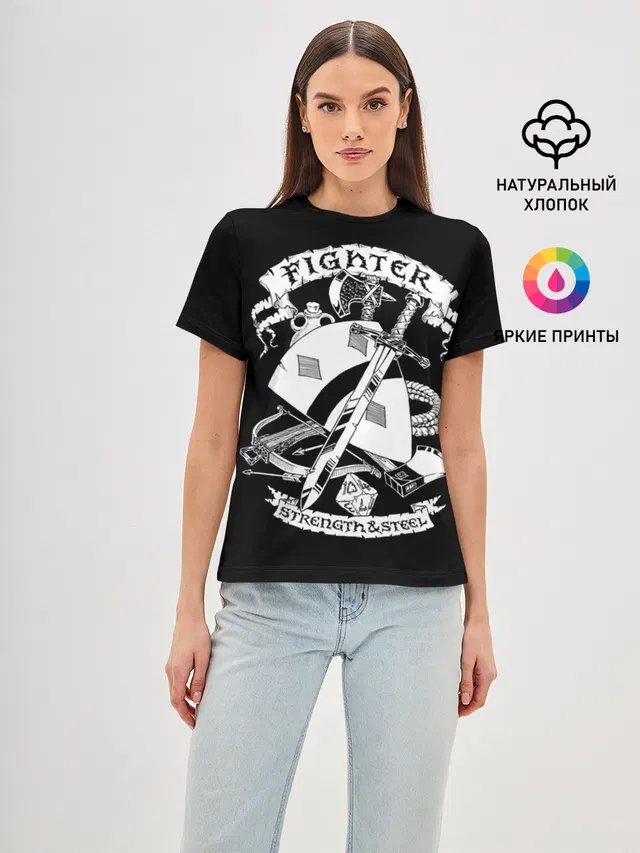 Женская базовая футболка с принтом «Fighter»