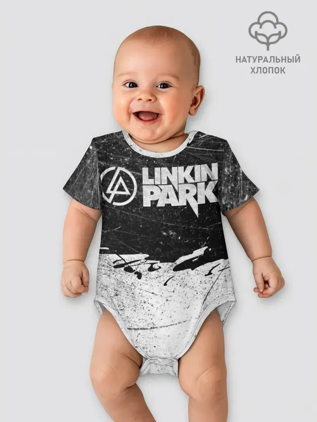 Детское боди с принтом «Linkin Park — Линкин Парк Лого Рок ЧБ — Linkin Park Rock»